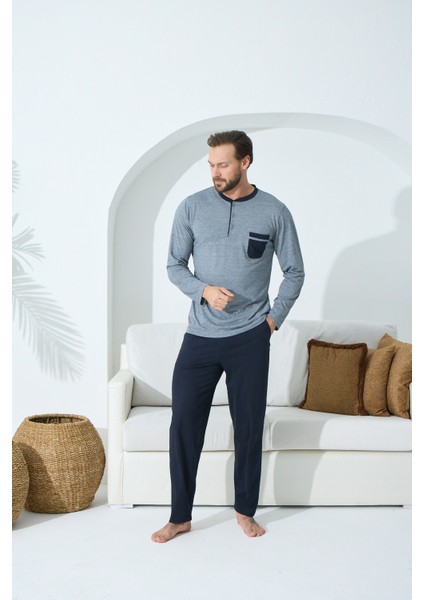 Midi Yaka Battal Uzun Kol Büyük Beden Pijama Takim