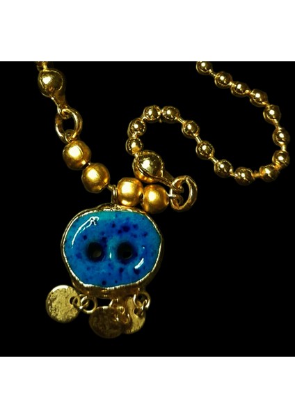 Kolye,altın Kaplama Top Zincirli Süryani Nazar Boncuklu Choker Tasma Kolye