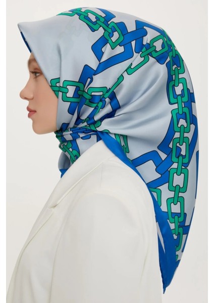 İpek Eşarp Twill Mavi Yeşil Zincir Detaylı fiyatları