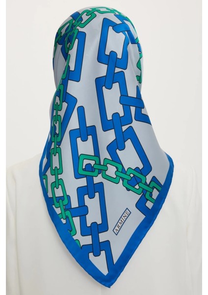 İpek Eşarp Twill Mavi Yeşil Zincir Detaylı fırsatları