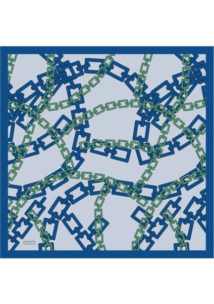 İpek Eşarp Twill Mavi Yeşil Zincir Detaylı indirimleri