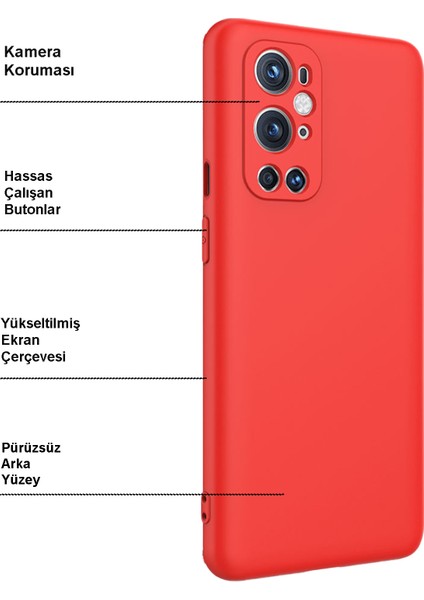 Case World One Plus 9 Pro ile Uyumlu Kapak Kamera Korumalı Içi Kadife Lansman Silikon Kılıf - Kırmızı