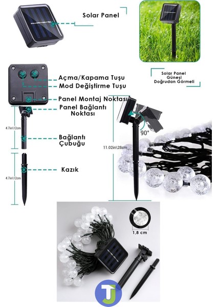 50 Top Ledli Solar Kristal Bahçe Dekorasyon Aydınlatma Sarı Işık Güneş Enerjili
