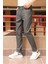Erkek Gri Ekose Desen Slim-fit Poliviskon Pantolon 2