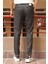 Erkek Siyah Ekose Desen Slim-fit Poliviskon Pantolon 3