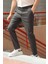 Erkek Antrasit Ekose Desen Slim-fit Poliviskon Pantolon 4