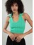 Polo Yaka Fıstık Yeşil Renkli Kadın Saç Örgülü Yuvarlak Açmalı Spor Triko Bluz Atlet Crop Top SFYZ1010 2