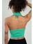 Polo Yaka Fıstık Yeşil Renkli Kadın Saç Örgülü Yuvarlak Açmalı Spor Triko Bluz Atlet Crop Top SFYZ1010 5