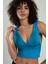 Mavi Renkli Kadın Özel Sprey Boyamalı V Yakalı Spor Triko Atlet Büstiyer Crop Top Bluz SFYZ1013 2