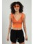 Turuncu Renkli Kadın Özel Sprey Boyamalı V Yakalı Spor Triko Atlet Büstiyer Crop Top Bluz SFYZ1013 2