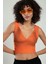 Turuncu Renkli Kadın Özel Sprey Boyamalı V Yakalı Spor Triko Atlet Büstiyer Crop Top Bluz SFYZ1013 3