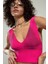 Fuşya Pembe Renkli Kadın Özel Sprey Boyamalı V Yakalı Spor Triko Atlet Büstiyer Crop Top Bluz SFYZ1013 3