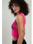 Fuşya Pembe Renkli Kadın Özel Sprey Boyamalı V Yakalı Spor Triko Atlet Büstiyer Crop Top Bluz SFYZ1013 4