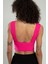 Fuşya Pembe Renkli Kadın Özel Sprey Boyamalı V Yakalı Spor Triko Atlet Büstiyer Crop Top Bluz SFYZ1013 5