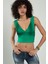 Benetton Yeşil Renkli Kadın Özel Sprey Boyamalı V Yakalı Spor Triko Atlet Büstiyer Crop Top Bluz SFYZ1013 3