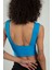 Mavi Renkli Kadın Özel Sprey Boyamalı V Yakalı Spor Triko Atlet Büstiyer Crop Top Bluz SFYZ1013 5