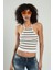 Beyaz Renkli Kadın Spor Boyundan Bağlamalı Straplez Çizğili Triko Atlet Büstiyer Crop Tap SFYZ1014 2