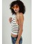 Beyaz Renkli Kadın Spor Boyundan Bağlamalı Straplez Çizğili Triko Atlet Büstiyer Crop Tap SFYZ1014 4