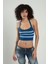 Indigo-beyaz Renkli Kadın Spor Kendinden Askılı Çizğili Fitil Örgülü Triko Badi Büstiyer Crop Top SFYZ1015 2