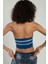 Indigo-beyaz Renkli Kadın Spor Kendinden Askılı Çizğili Fitil Örgülü Triko Badi Büstiyer Crop Top SFYZ1015 5