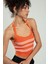 Turuncu-beyaz Renkli Kadın Spor Kendinden Askılı Çizgili Fitil Örgülü Triko Badi Büstiyer Crop Top SFYZ1015 1