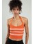 Turuncu-beyaz Renkli Kadın Spor Kendinden Askılı Çizgili Fitil Örgülü Triko Badi Büstiyer Crop Top SFYZ1015 3