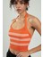 Turuncu-beyaz Renkli Kadın Spor Kendinden Askılı Çizgili Fitil Örgülü Triko Badi Büstiyer Crop Top SFYZ1015 4