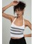 Siyah-beyaz Renkli Kadın Spor Kendinden Askılı Çizğili Fitil Örgülü Triko Badi Büstiyer Crop Top SFYZ1015 1
