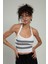 Siyah-beyaz Renkli Kadın Spor Kendinden Askılı Çizğili Fitil Örgülü Triko Badi Büstiyer Crop Top SFYZ1015 3