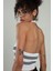 Siyah-beyaz Renkli Kadın Spor Kendinden Askılı Çizğili Fitil Örgülü Triko Badi Büstiyer Crop Top SFYZ1015 5