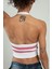 Kırmızı-beyaz Renkli Kadın Spor Kendinden Askılı Çizğili Fitil Örgülü Triko Badi Büstiyer Crop Top SFYZ1015 5