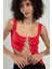KIRMIZI RENKLİ KADIN SPOR OMUZDAN ZİNCİRLİ KUŞ GÖZÜ ZİNCİR BAĞLAMALI TRİKO ATLET BÜSTİYER CROP TOP 2