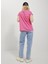 Bisiklet Yaka Baskılı Pembe Kadın T-Shirt 12234665 2