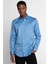 Slim Fit Koton Saten Premium Seri Erkek Mavi Gömlek 1