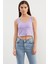 Askılı Düğme Detaylı Ribana Crop Tişört - Lila 1