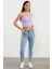 Askılı Düğme Detaylı Ribana Crop Tişört - Lila 2