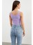 Askılı Düğme Detaylı Ribana Crop Tişört - Lila 4