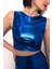 Saks Royal Blue Sırt Dekolteli Metalik Crop Üst 4