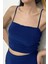 Due Stelle Saks Royal Blue Jarse Büzgülü Askılı Crop Bluz 1