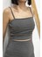Gri Büzgülü Askılı Crop Bluz 5