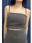 Yeşil Jarse Büzgülü Askılı Crop Bluz 1
