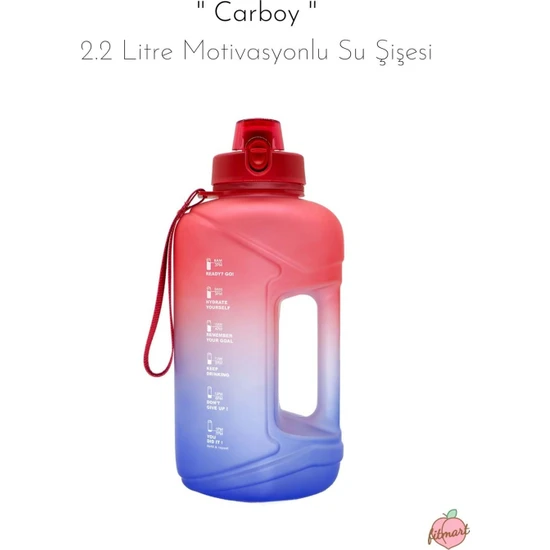 Fitmart Carboy 2.2 Litre Motivasyonlu Su Şişesi - Kırmızı - Mavi
