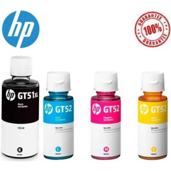HP Mürekkep Seti GT51 Siyah ve GT52 Mavi Kırmızı Sarı Renklerle Kartuş Tipi