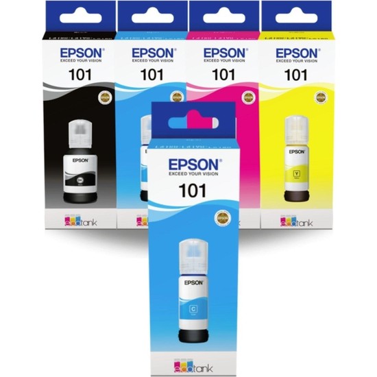 Epson 101 Ecotank L4260 Orjinal 4 Renk Mürekkep Takımı+ 1 Mavi Hediye 101 112 1- X1 103 664 673 112