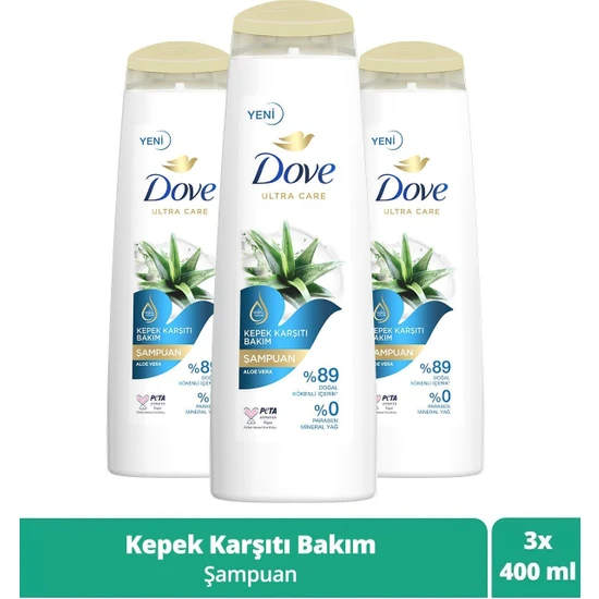 Dove Ultra Care Saç Bakım Şampuanı   Karşıtı Bakım Aloe Vera 400 ml X3 Adet