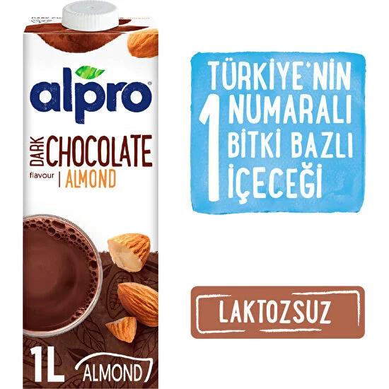 Alpro Bitter Çikolata Badem İçeceği 1lt Laktozsuz Bitkisel Vegan Süt