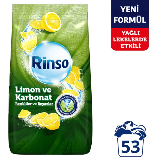 Rinso Toz Çamaşır Deterjanı Limon ve Karbonat Renkliler ve Beyazlar İçin 8 KG