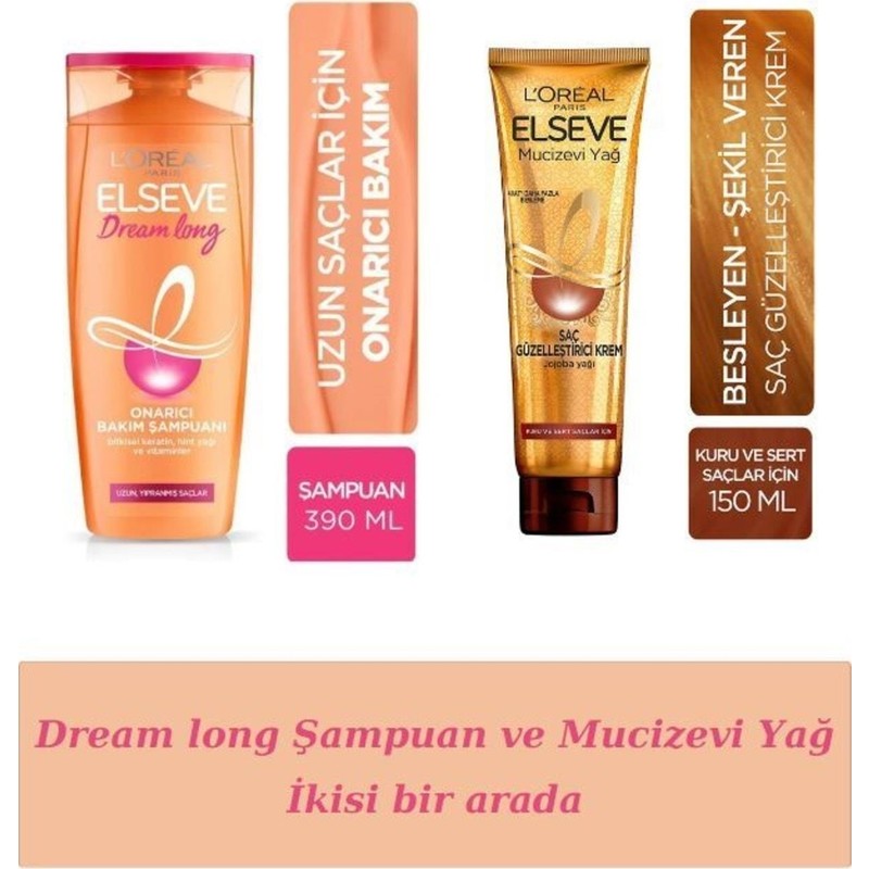 Elseve Dream Long Onarıcı Bakım Şampuanı ve L'oréal Paris Mucizevi Yağ Saç Güzelleştirici Krem