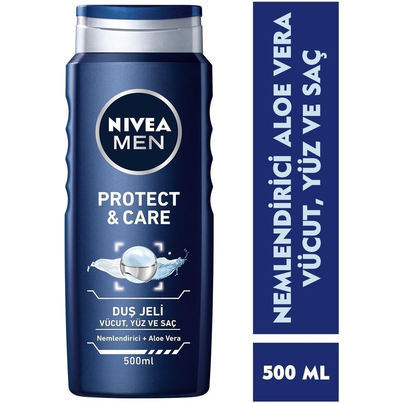 Nivea Men Protect&care Duş Jeli 500ML, 3'ü 1 Arada Komple Bakım, Vücut, Saç ve Yüz Için