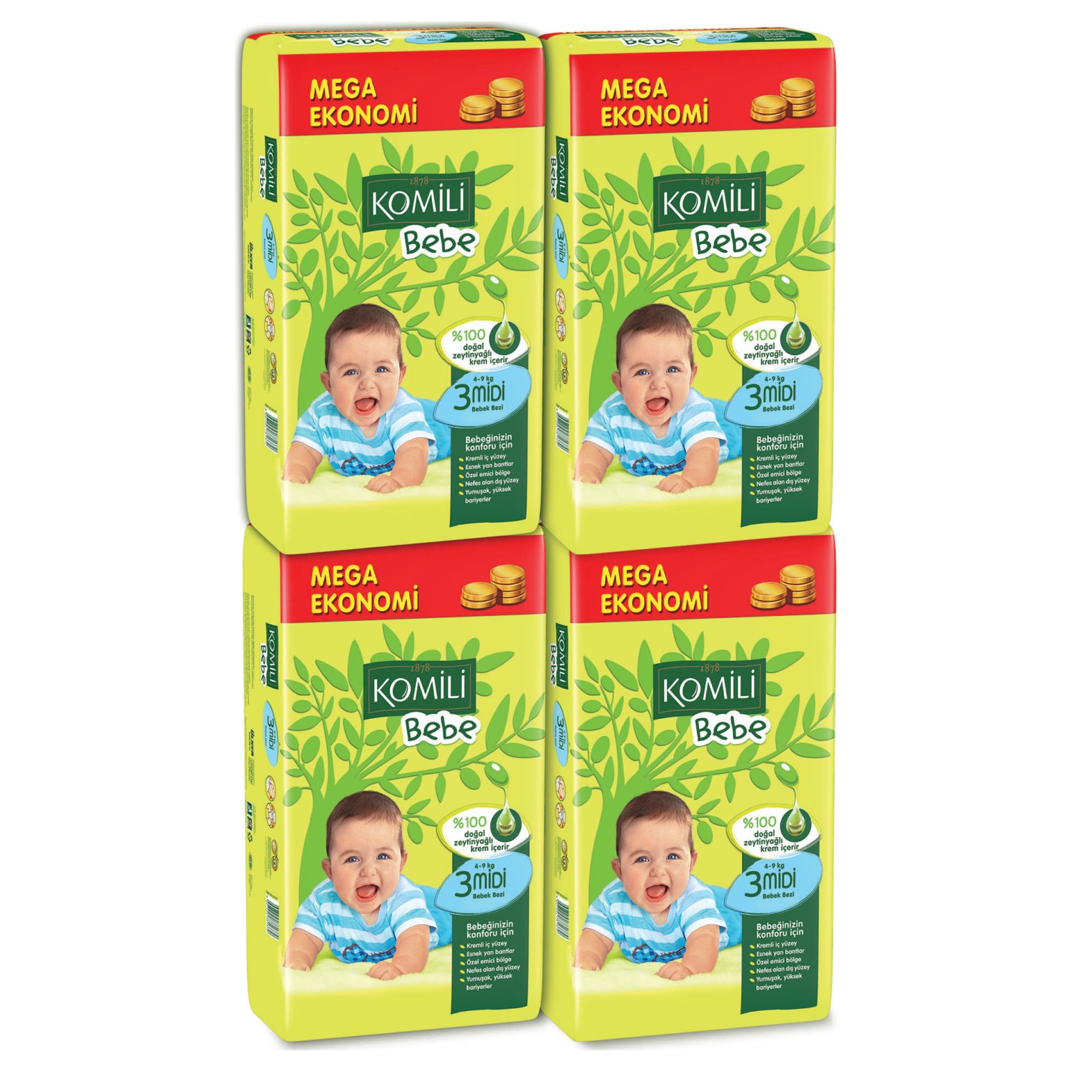 Komili Bebe Bebek Bezi 3 Beden 4�lü Mega Paket 216 Adet Fiyatı